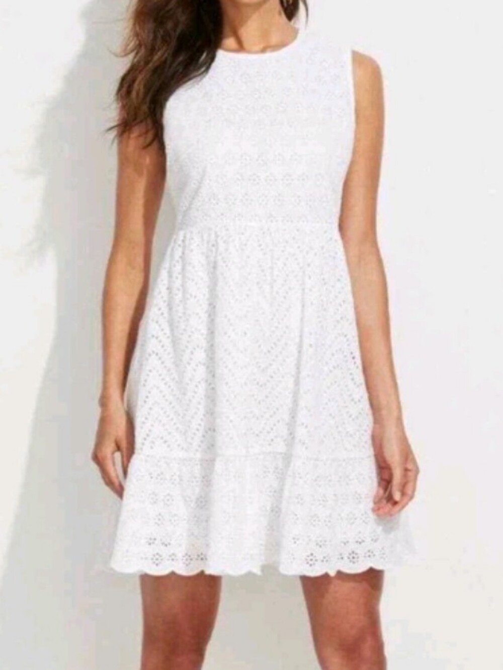 Vineyard Vines Allamanda Eyelet Sleeveless Dress White Cap Lined Knee Short 8
